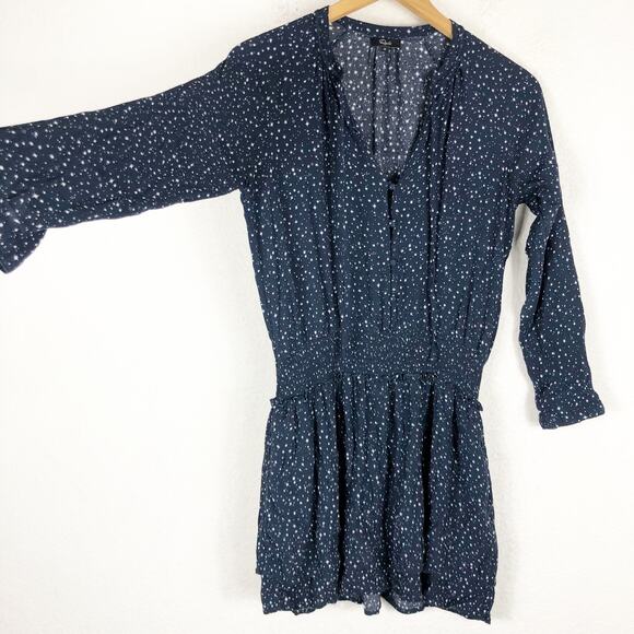 Rails Jasmine Star Print Mini Dress Navy Nova Size Medium Smocked Long Sleeve - Picture 10 of 12
